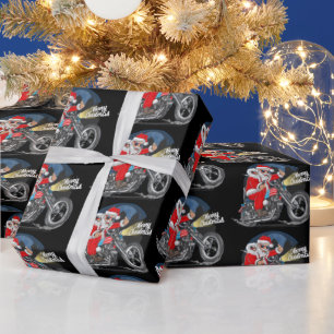 Grappige Kerstman met sigaar op motorfiets  Cadeaupapier