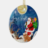 Grappige Kerstman met zak van geschenken Keramisch Ornament (Rechts)