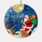 Grappige Kerstman met zak van geschenken Keramisch Ornament (Voorkant)