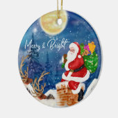 Grappige Kerstman met zak van geschenken Keramisch Ornament (Links)