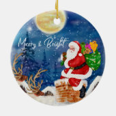 Grappige Kerstman met zak van geschenken Keramisch Ornament (Achterkant)