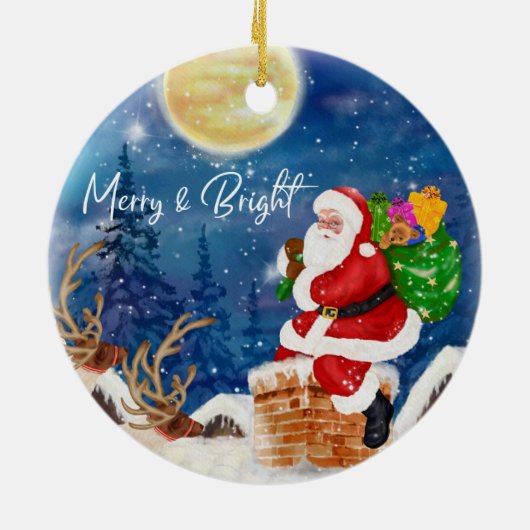 Grappige Kerstman met zak van geschenken Keramisch Ornament (Achterkant)