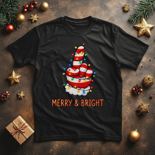 Grappige Kerstman Middenvinger in Kerstlichtjes T-shirt