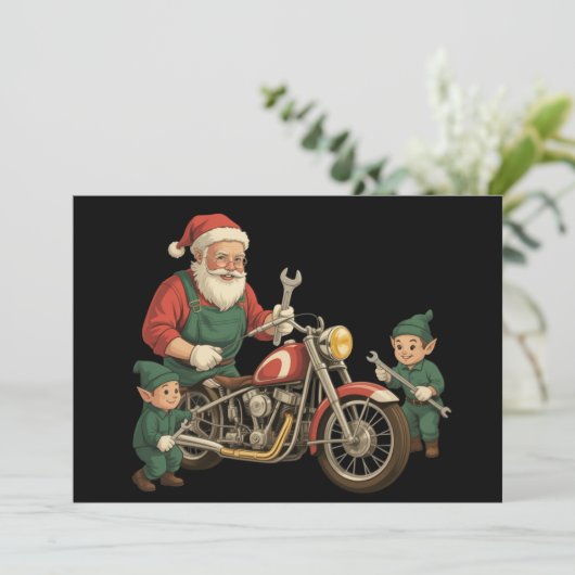 Grappige Kerstman monteur Retro Biker Kerstmis Feestdagenkaart (Staand voorkant)