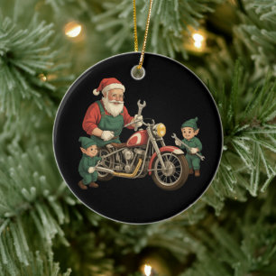 Grappige Kerstman monteur Retro Biker Kerstmis Keramisch Ornament