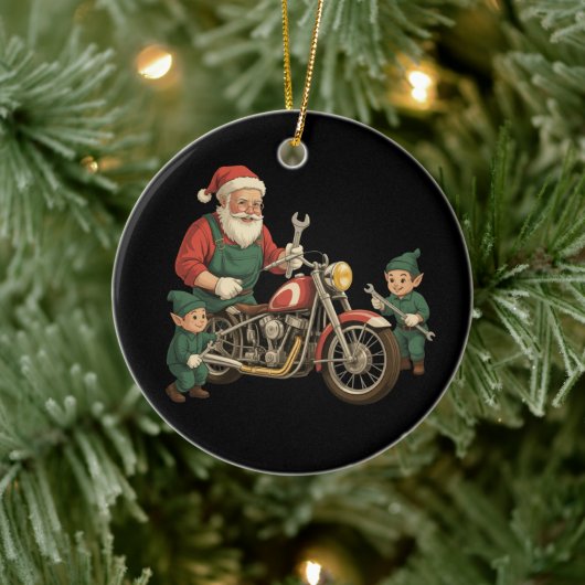 Grappige Kerstman monteur Retro Biker Kerstmis Keramisch Ornament (Boom)
