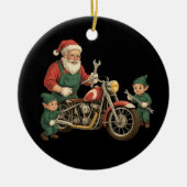 Grappige Kerstman monteur Retro Biker Kerstmis Keramisch Ornament (Voorkant)