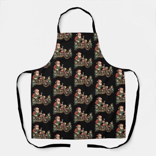 Grappige Kerstman monteur Retro Biker Kerstmis Schort (Voorkant)