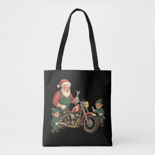 Grappige Kerstman monteur Retro Biker Kerstmis Tote Bag (Voorkant)