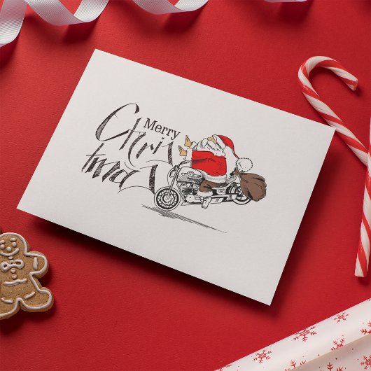 Grappige Kerstman Motorfiets Biker Prettig Kerstfe Briefkaart