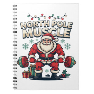 Grappige Kerstman Noordpool Spier Kerstmis Gym Notitieboek