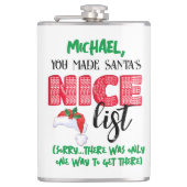 Grappige Kerstman Ondeugend Lijst Naam Voor Hem Heupfles (Voorkant)