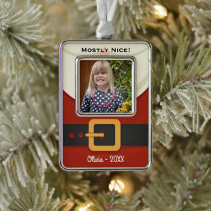 Grappige Kerstman Ondeugend of Leuke Foto Verzilverd Omlijst Ornament