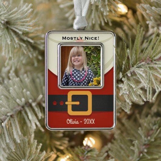 Grappige Kerstman Ondeugend of Leuke Foto Verzilverd Omlijst Ornament (Boom)