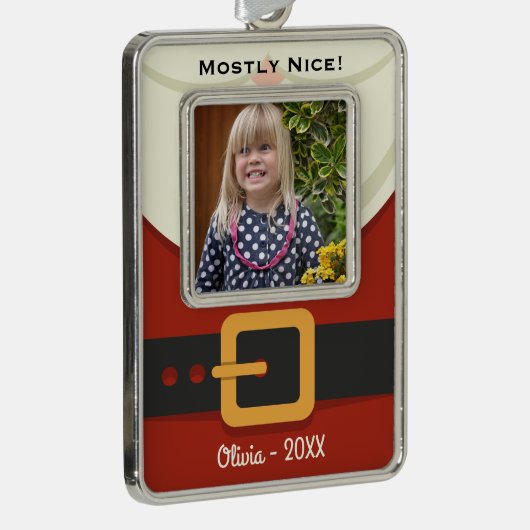 Grappige Kerstman Ondeugend of Leuke Foto Verzilverd Omlijst Ornament (Rechts)