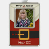 Grappige Kerstman Ondeugend of Leuke Foto Verzilverd Omlijst Ornament (Voorkant)