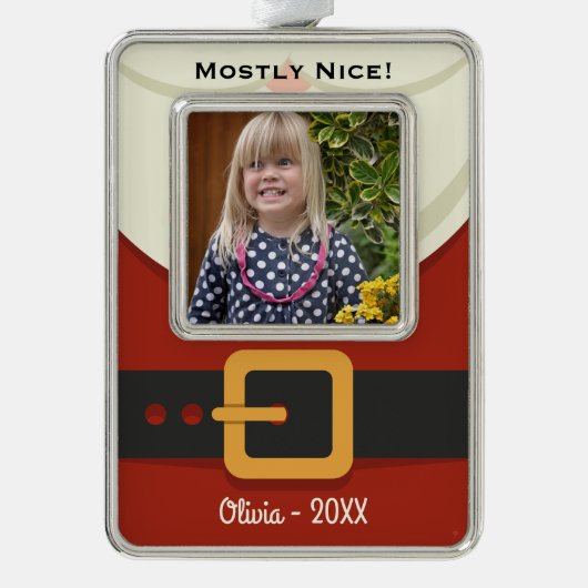Grappige Kerstman Ondeugend of Leuke Foto Verzilverd Omlijst Ornament (Voorkant)