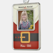 Grappige Kerstman Ondeugend of Leuke Foto Verzilverd Omlijst Ornament (Links)