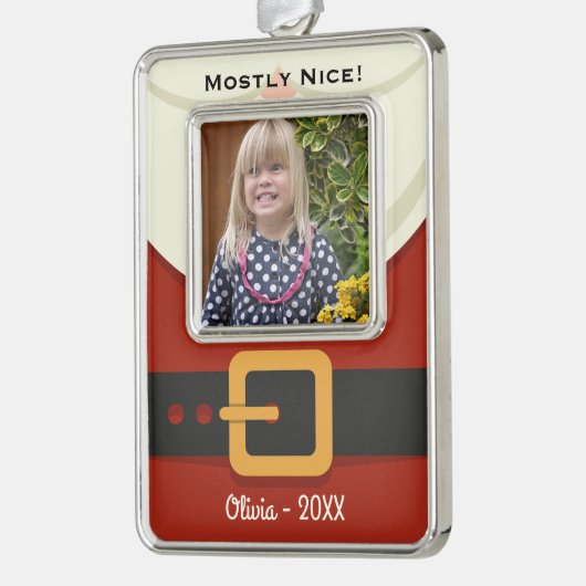 Grappige Kerstman Ondeugend of Leuke Foto Verzilverd Omlijst Ornament (Links)