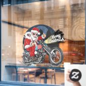 Grappige Kerstman op een motor rit Raamsticker (Cafe Raam)