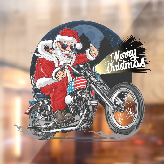 Grappige Kerstman op een motor rit Raamsticker (Vel 2)