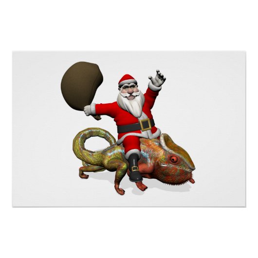 Grappige Kerstman Op Enorme Panter Kameleon Perfect Poster (Voorkant)