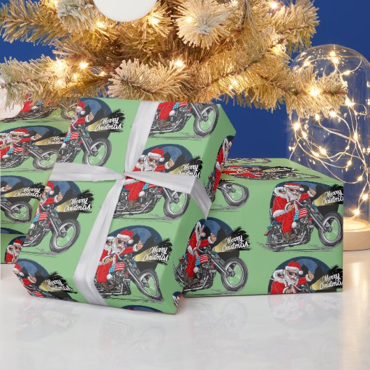 Grappige Kerstman op motor met sigaar Cadeaupapier (Feestdagen)