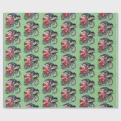 Grappige Kerstman op motor met sigaar Cadeaupapier (Vlak)