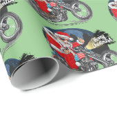 Grappige Kerstman op motor met sigaar Cadeaupapier (Rol Hoek)