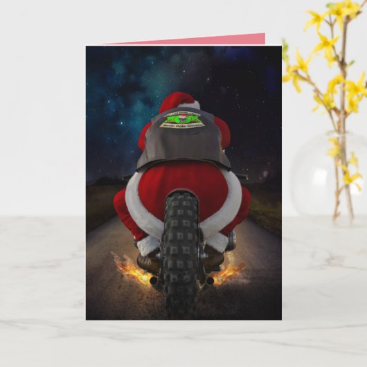 GRAPPIGE KERSTMAN OP MOTORFIETS KERSTKAART KAART (Gele Bloem)