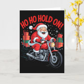 Grappige Kerstman op Motorfiets Vakantie Kerstmis  Kaart (Gele Bloem)