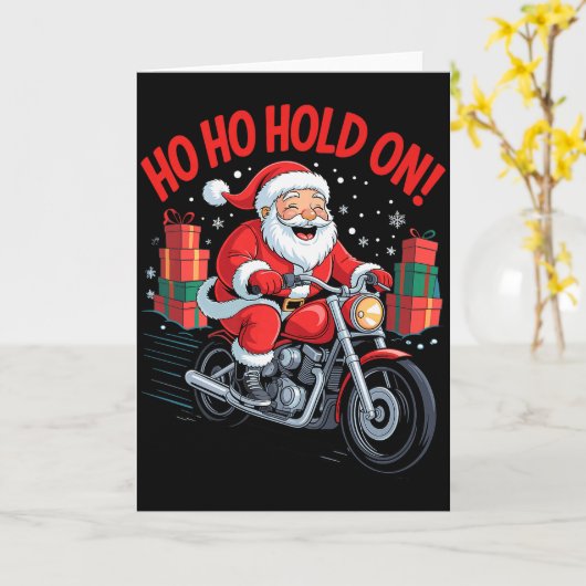 Grappige Kerstman op Motorfiets Vakantie Kerstmis  Kaart (Gele Bloem)