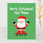 Grappige Kerstman op roller schaatsen Kerst Kaart (Gele Bloem)