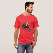 Grappige kerstman op rood skateboard Vrolijk kerst T-shirt (Voorkant volledig)
