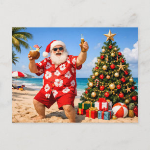 Grappige Kerstman op tropisch eiland Feestdagenkaart