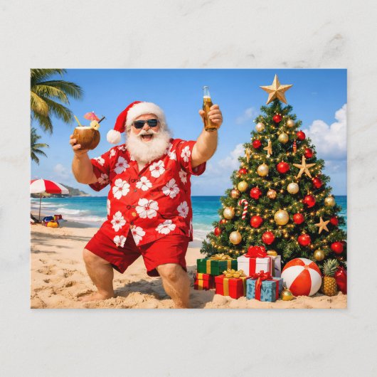 Grappige Kerstman op tropisch eiland Feestdagenkaart (Voorkant)