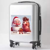 Grappige Kerstman & Paard Kerstvreugde Sticker (Koffer)
