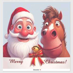 Grappige Kerstman & Paard Kerstvreugde Sticker