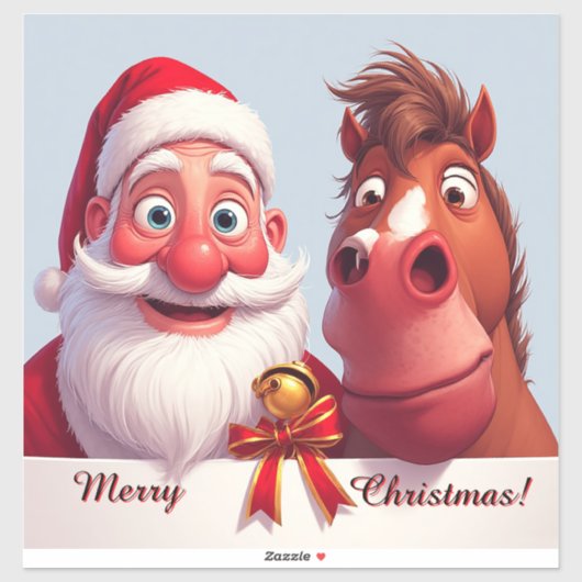 Grappige Kerstman & Paard Kerstvreugde Sticker (Vel)