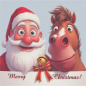 Grappige Kerstman & Paard Kerstvreugde Sticker (Voorkant)