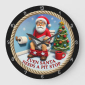 Grappige Kerstman Pitsstop Toilet Grote Klok (Voorkant)