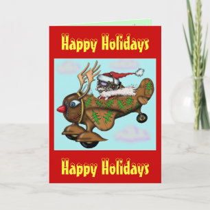 Grappige Kerstman proef op het vliegtuigKerstkaart Feestdagen Kaart