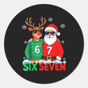 Grappige Kerstman Rendier 6 7 Kerstmis Meme Zes Ze Ronde Sticker