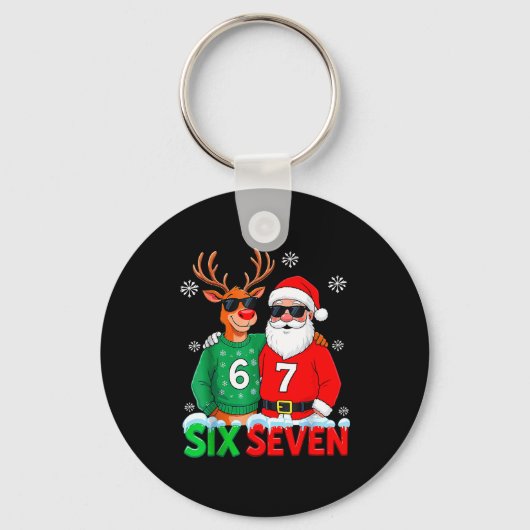 Grappige Kerstman Rendier 6 7 Kerstmis Meme Zes Ze Sleutelhanger (Voorkant)