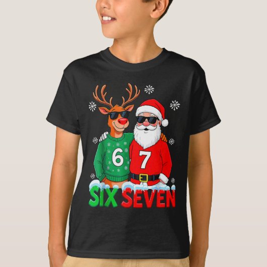 Grappige Kerstman Rendier 6 7 Kerstmis Meme Zes Ze T-shirt (Voorkant)