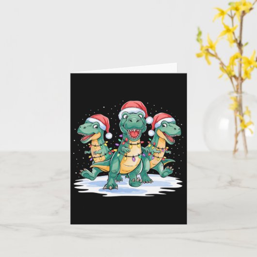 Grappige Kerstman Rendier Schattigee Dinosaurus Ke Kaart (Gele Bloem)