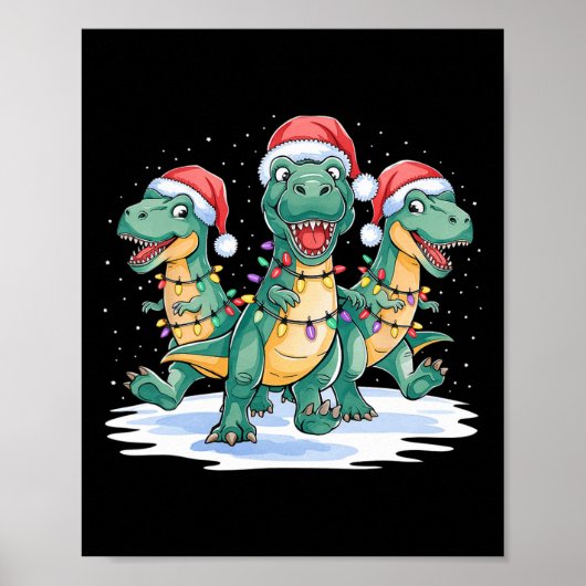 Grappige Kerstman Rendier Schattigee Dinosaurus Ke Poster (Voorkant)