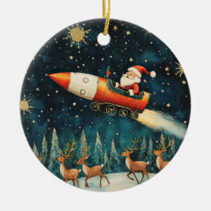 Grappige Kerstman Retro kerstavond Keramisch Ornament