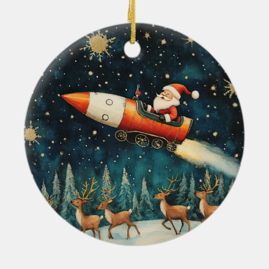 Grappige Kerstman Retro kerstavond Keramisch Ornament (Achterkant)