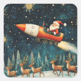 Grappige Kerstman Retro kerstavond Vierkante Sticker